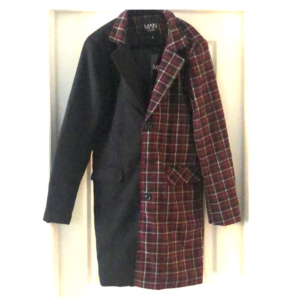 Half Black Half Tartan Top Coat